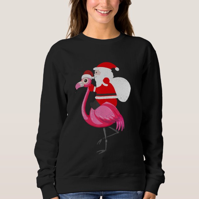 Moletom Santa Flamingo Floatie Funny Christmas July Summer (Frente)