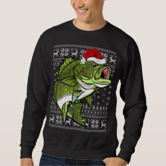 Moletom Santa Hat Bass Fish Xmas Lighting Ugly Bass Cristo