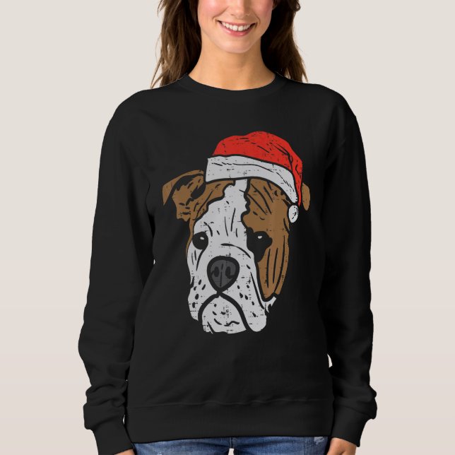 Moletom Santa Hat English Bulldog Christmas Pet Dog  Owner (Frente)