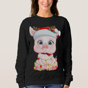 Moletom Santa Hat Pig Natal Pig Amantes do Pajama