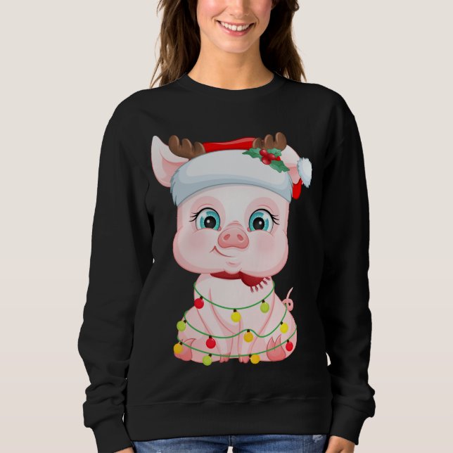 Moletom Santa Hat Pig Natal Pig Amantes do Pajama (Frente)