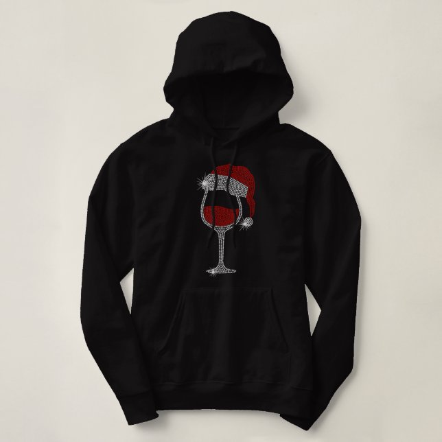 Moletom Santa Hat Wine Bling Natal Rhinestone Bling T- (Frente do Design)