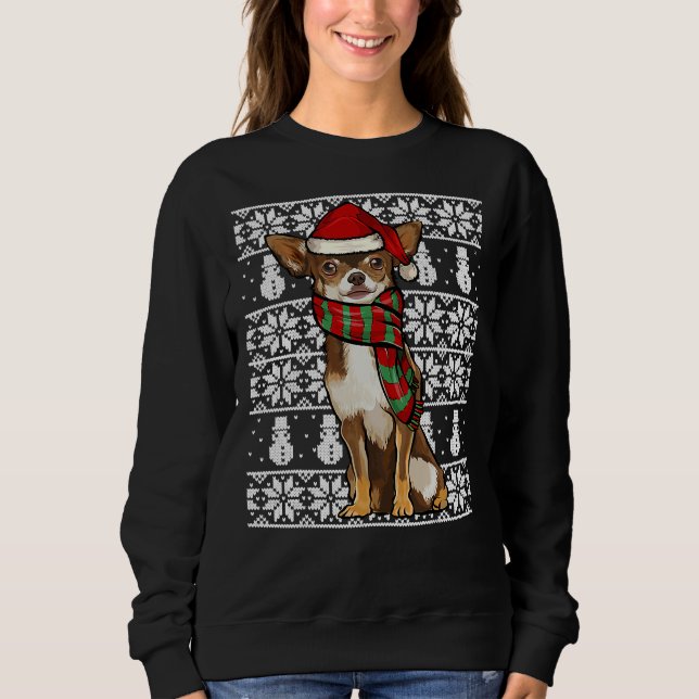 Moletom Santa Hat Xmas Brown Chihuahua Ugly (Frente)