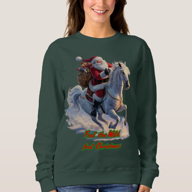 Moletom Santa is riding a Horse on Christmas on a Green (Frente)