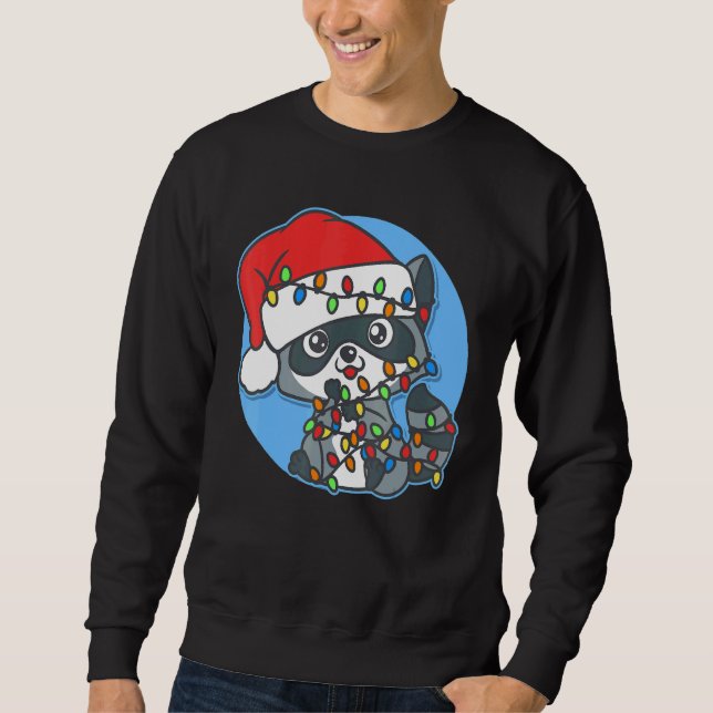Moletom Santa Raccoon Christmas Tree Lights  Xmas Raccoon  (Frente)