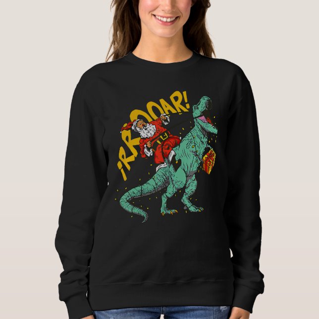 Moletom Santa Riding Dinosaur rex Christmas Xmas Kids Boys (Frente)