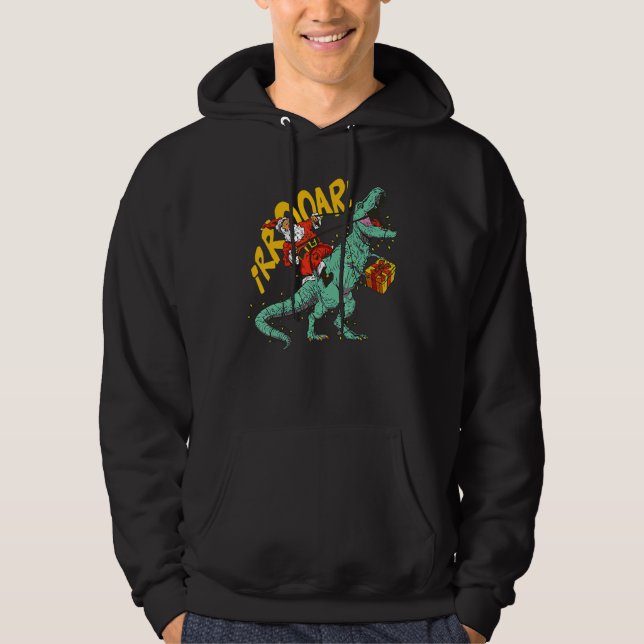 Moletom Santa Riding Dinosaur rex Christmas Xmas Kids Boys (Frente)