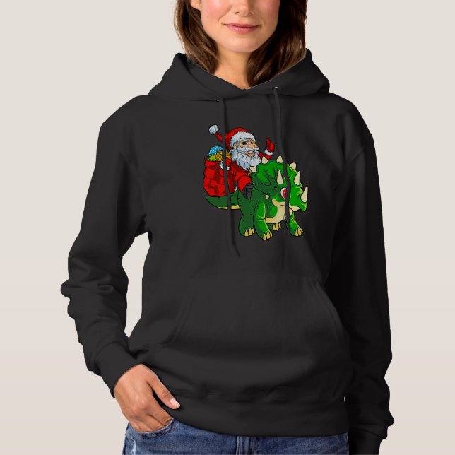 Moletom Santa Riding Dinosaur Triceratops Dino Christmas B (Frente)