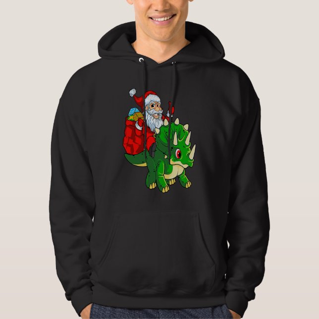 Moletom Santa Riding Dinosaur Triceratops Dino Christmas B (Frente)