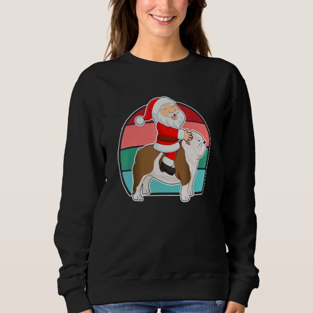 Moletom Santa Riding English Bulldog Christmas PJs Xmas Pa (Frente)