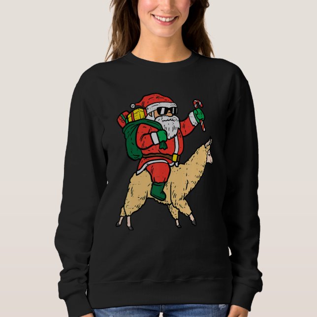 Moletom Santa Riding Poor Llama  Christmas Xmas Kids Men W (Frente)