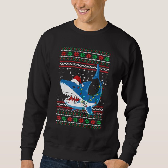 Moletom Santa Shark  Christmas Ugly Sweater For Men Women  (Frente)