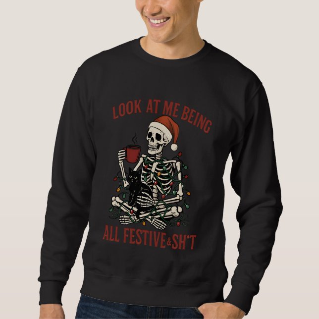 Moletom Santa Skeleton with Cat Holiday Snark (Frente)