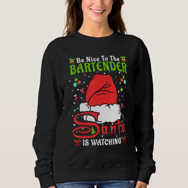 Moletom Santa Xmas Pajamas Be Nice To The Bartender Christ (Frente)