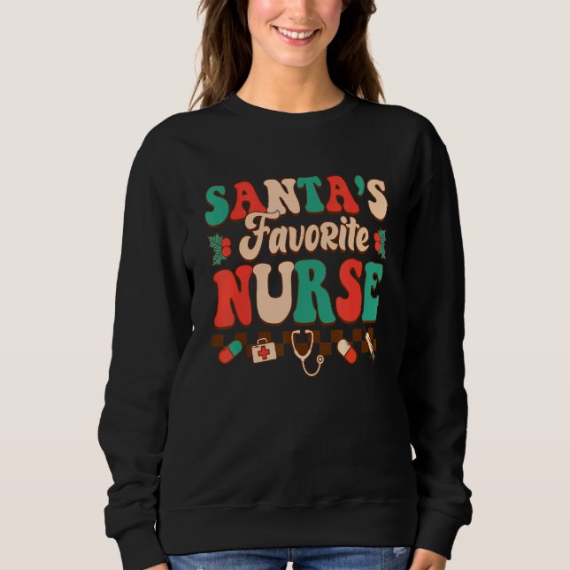 Moletom Santa's Favorite Nurse Retro Christmas Nurse Women (Frente)