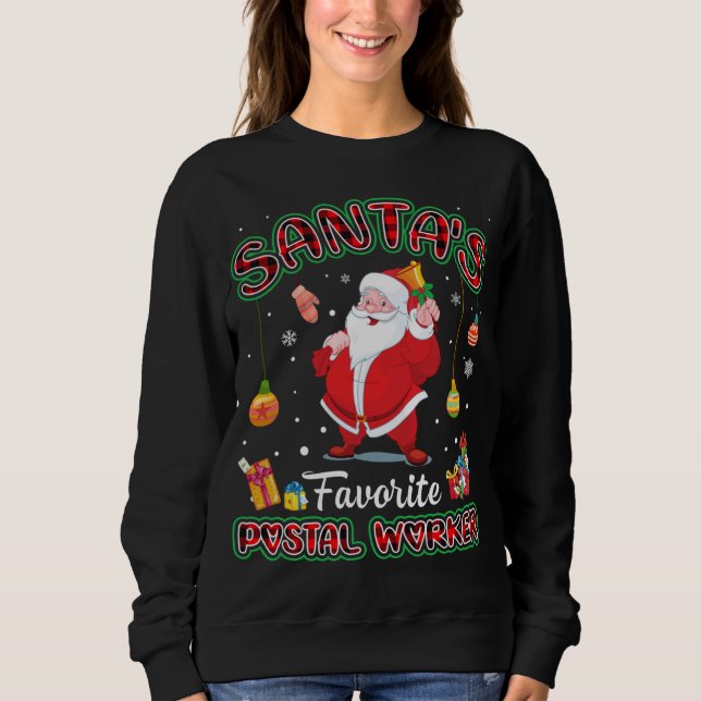 Moletom Santa's Favorite Postal Worker Santa Red Plaid Chr (Frente)