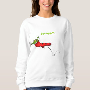 Moletom Sapo bonito em um desenho de salto em meia vermelh