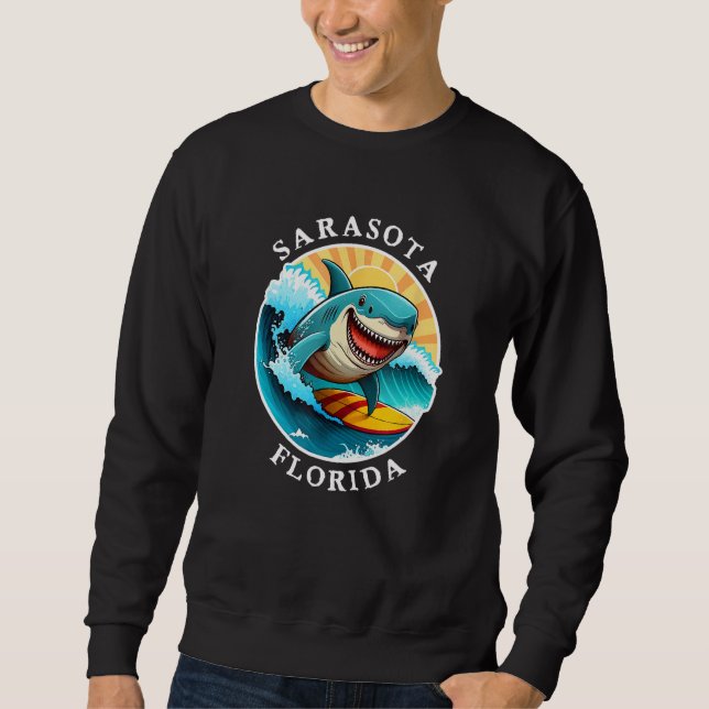 Moletom Sarasota Florida Happy Surfing Shark Souvenir (Frente)