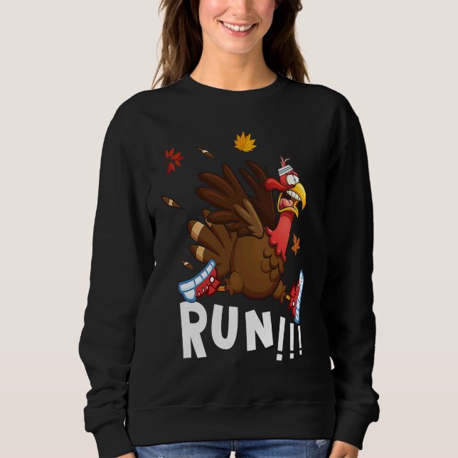 Moletom Scared Turkey Run  Thanksgiving Running Turkey Tro (Frente)