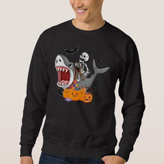 Moletom Scary Halloween Jackolantern Skeleton Shark Costum (Frente)