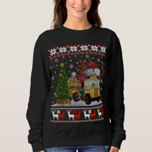 Moletom School Bus Driver Reindeer Santa Hat Ugly Christma