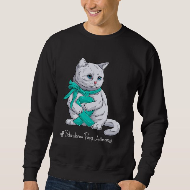 Moletom Scleroderma Awareness Month Teal Ribbon Cat (Frente)