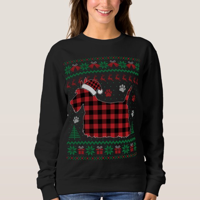 Moletom Scottie Dog Christmas Pajama Red Xadrez Ug Escocês (Frente)