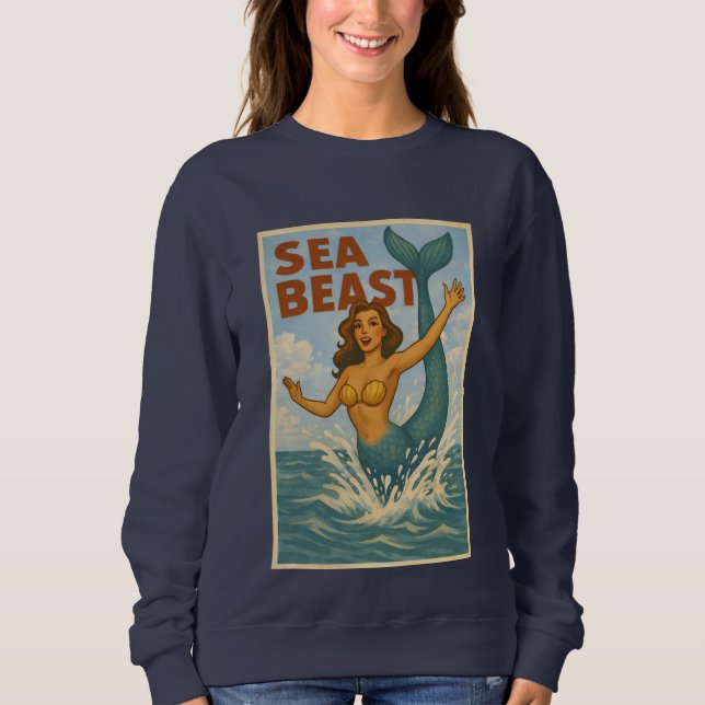 Moletom Sea Beast Retro Mermaid | Funny Coastal Beach Life (Frente)