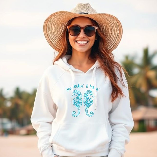 Moletom Seacavalos-Pescador Core-Havaí Tropical-Azure (Sea Horse-Fisherman Core-Hawaiian-Tropical-Beach Hoodie-Summer Trend-Azure )