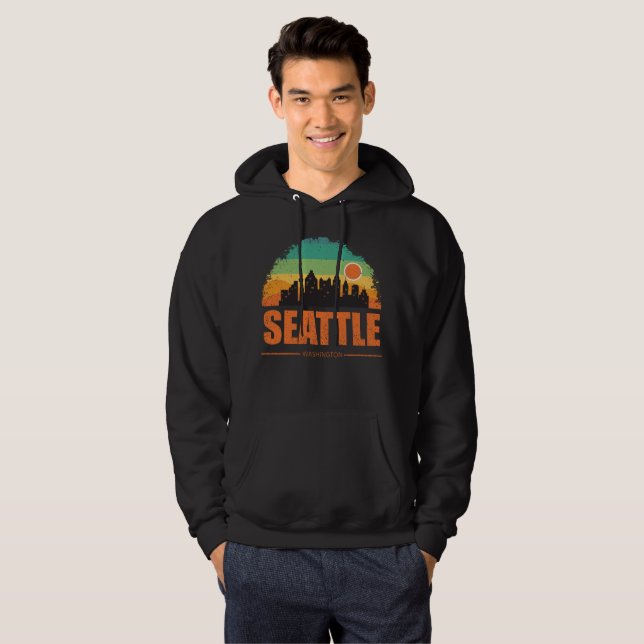 Moletom Seattle City Washington USA Vintage Retro Sunset (Frente Completa)