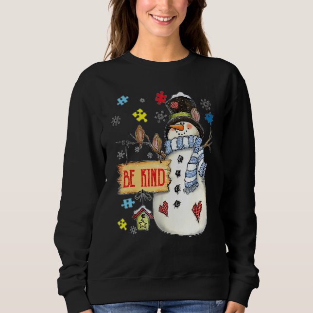 Moletom Seja gentil com o Quebra-cabeça do boneco de neve  (Frente)