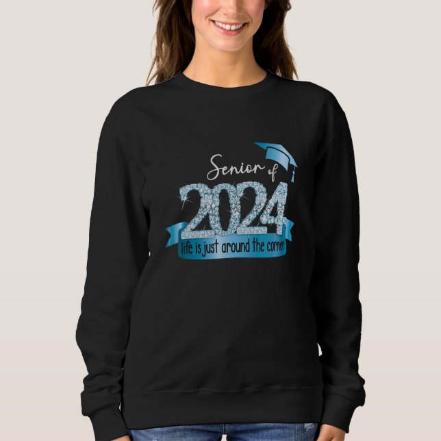 Moletom Senior 2024 I Motivational Quote Blue Black Party  (Frente)