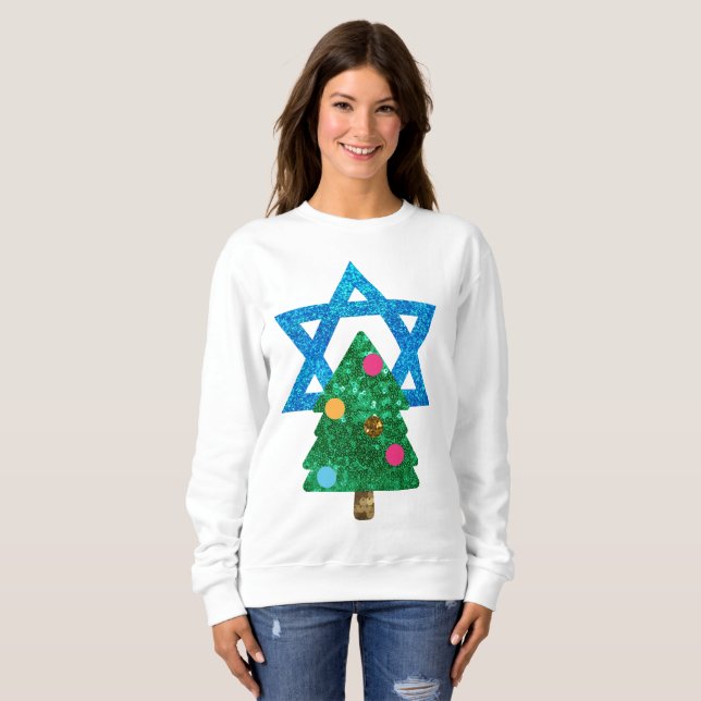 Moletom sequin christmukkah hanukkah blusa (Frente Completa)