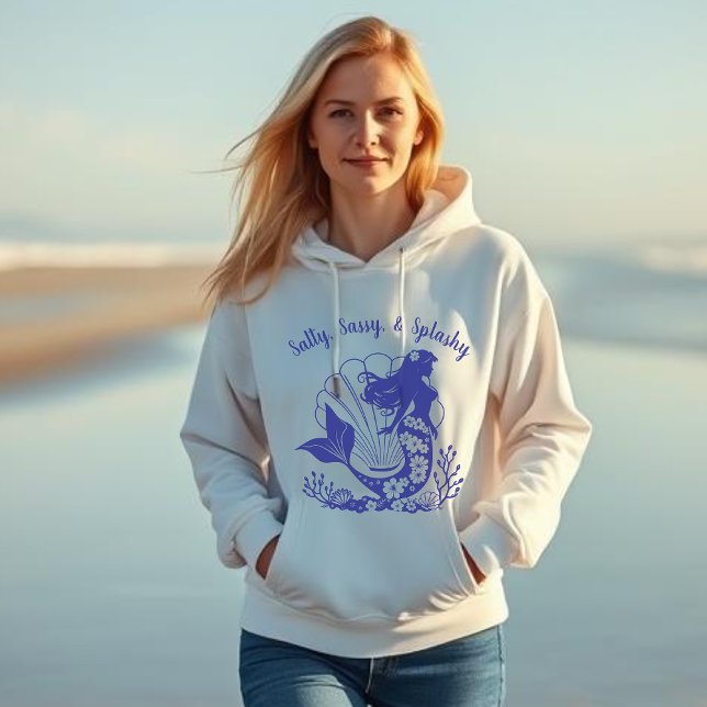 Moletom Sereia Havaiana-Salty, Sassy e Azul Esplashy (Hawaiian Mermaid Salty Sassy & Splashy, Fisherman Trend 2025, Beach, Summer, Coastal, For Her Hoodie)