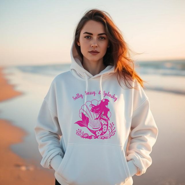 Moletom Sereia Havaiana-Salty, Sassy e Splashy Pink (Hawaiian Mermaid Salty Sassy Splashy, Fisherman Trend 2025, Summer, Beach, Coastal, For Her Hoodie)