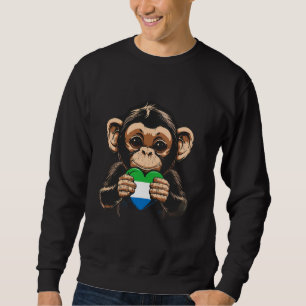 Moletom Serra Leoa Bandeira Cute Monkey Heart Sierra Leone