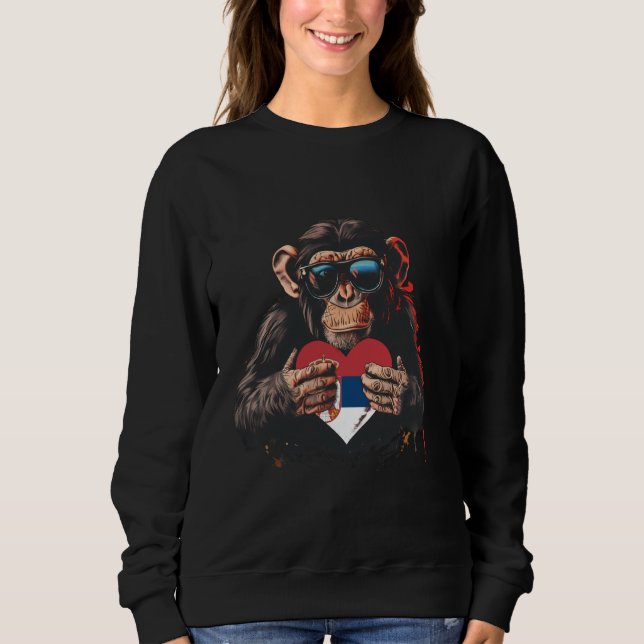 Moletom Sérvia Flag Heart Monkey Serbian Roots Srbija Serb (Frente)