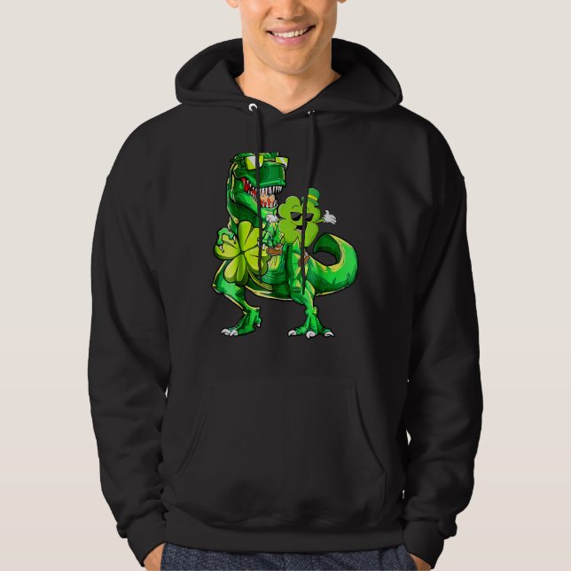 Moletom Shamrock Andando Dinossaur T Rex Dia de São Patríc (Frente)