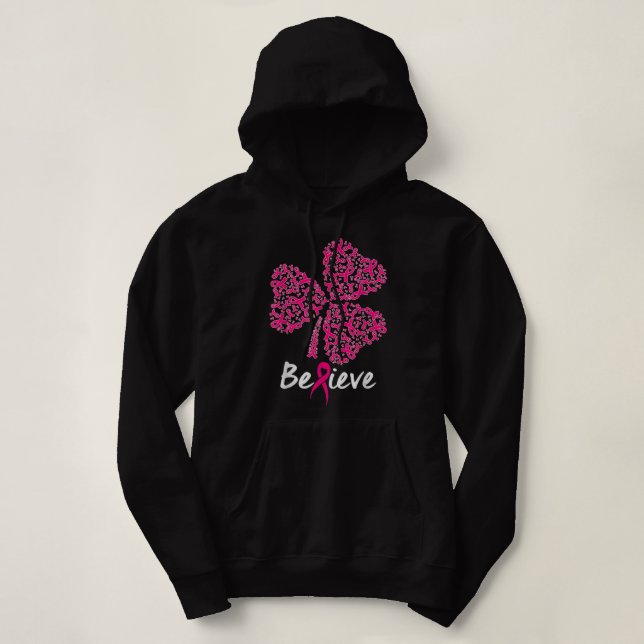 Moletom Shamrock Ribbon Pink Support Believe Breast Cancer (Frente do Design)
