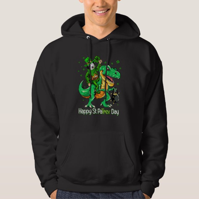 Moletom Sheepadoodle Riding Dinosaur Patricks Day Shamrock (Frente)