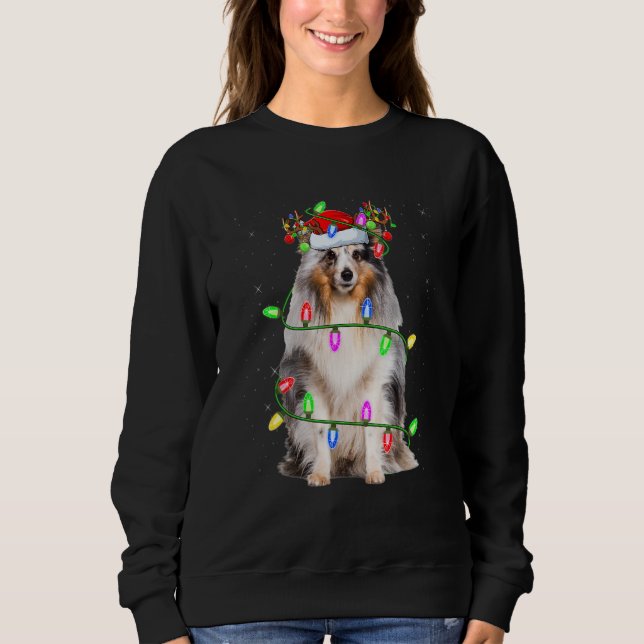 Moletom Sheltie Árvore de Natal Luz Pijama Cachorro Natal (Frente)
