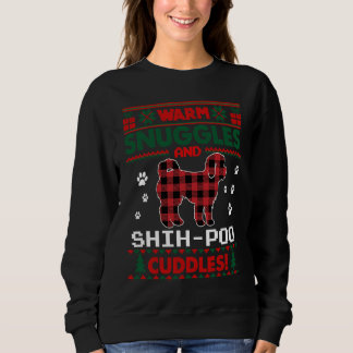Moletom Shih Poo Dog Red Buffalo Plaid  Ugly Christmas Swe