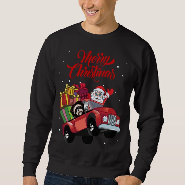 Moletom Shih Tzu Com Papai Noel No Cão Vermelho (Frente)