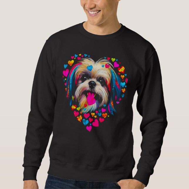 Moletom Shih Tzu Dog Pink Yellow Blue Heart (Frente)