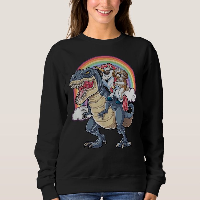 Moletom Shih Tzu E Unicorn Andam Rex Como Chefe (Frente)