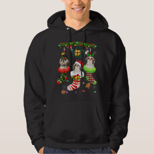 Moletom Shih Tzu Em Meias Natal Santa Hat Luzes De Natal