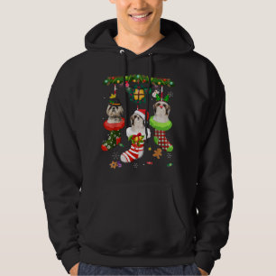 Moletom Shih Tzu Em Meias Natal Santa Hat Luzes De Natal