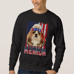 Moletom Shih Tzu Merica 4 de julho Bandeira Patriótica do