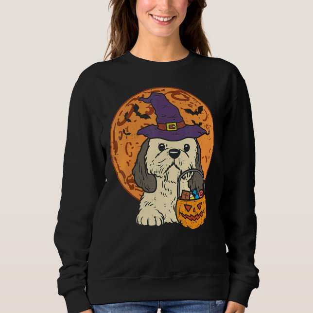 Moletom Shih Tzu Witch Moon Jack O Lantern Halloween (Frente)