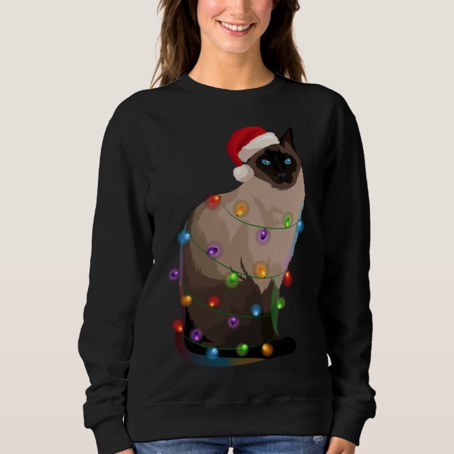 Moletom Siamês Cat Natal Luzes Xmas Cat Lover (Frente)